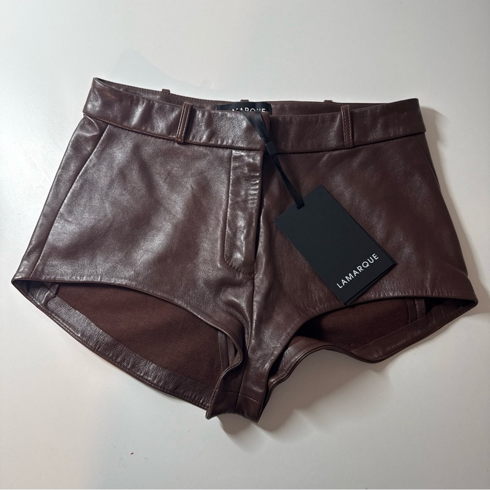 LAMARQUE x REVOLVE Annaise Hot Short in Brown leather size XS NWT $295 msrp - Picture 5 of 9